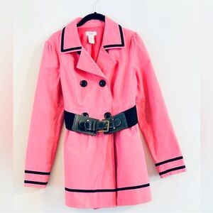 Pink Double Breasted Trench Coat Black Trim Candie's Size M